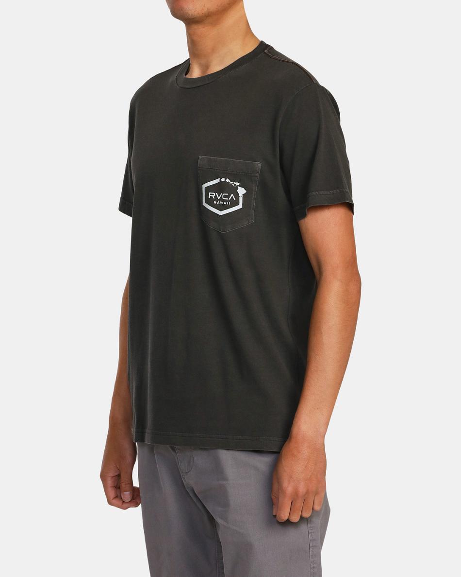 Pirate Black Rvca Hawaii Island Hex Pocket Tee Men's Short Sleeve | USNEJ50099