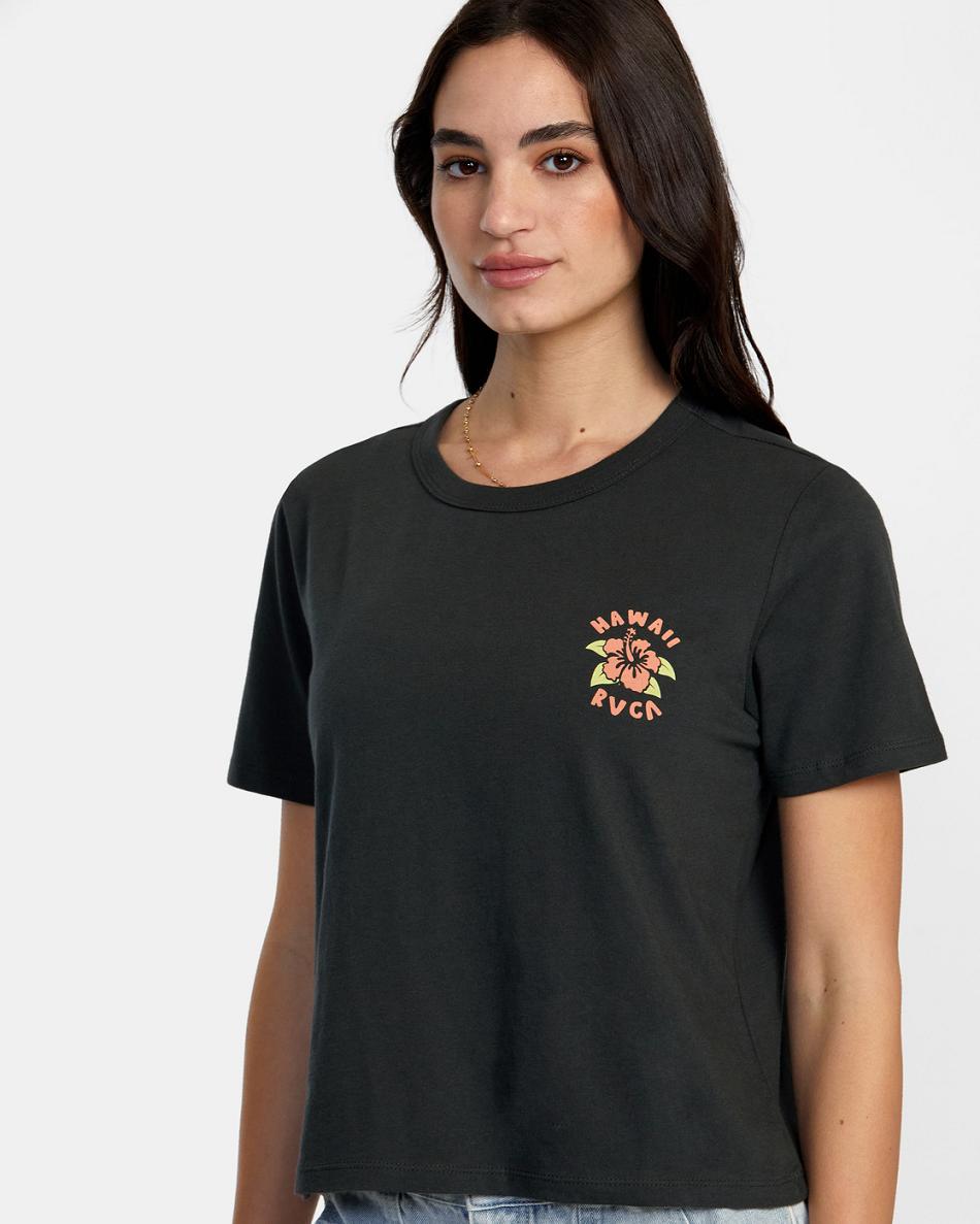 Pirate Black Rvca Hibiscus Hawaii Women's T shirt | USJKU14730