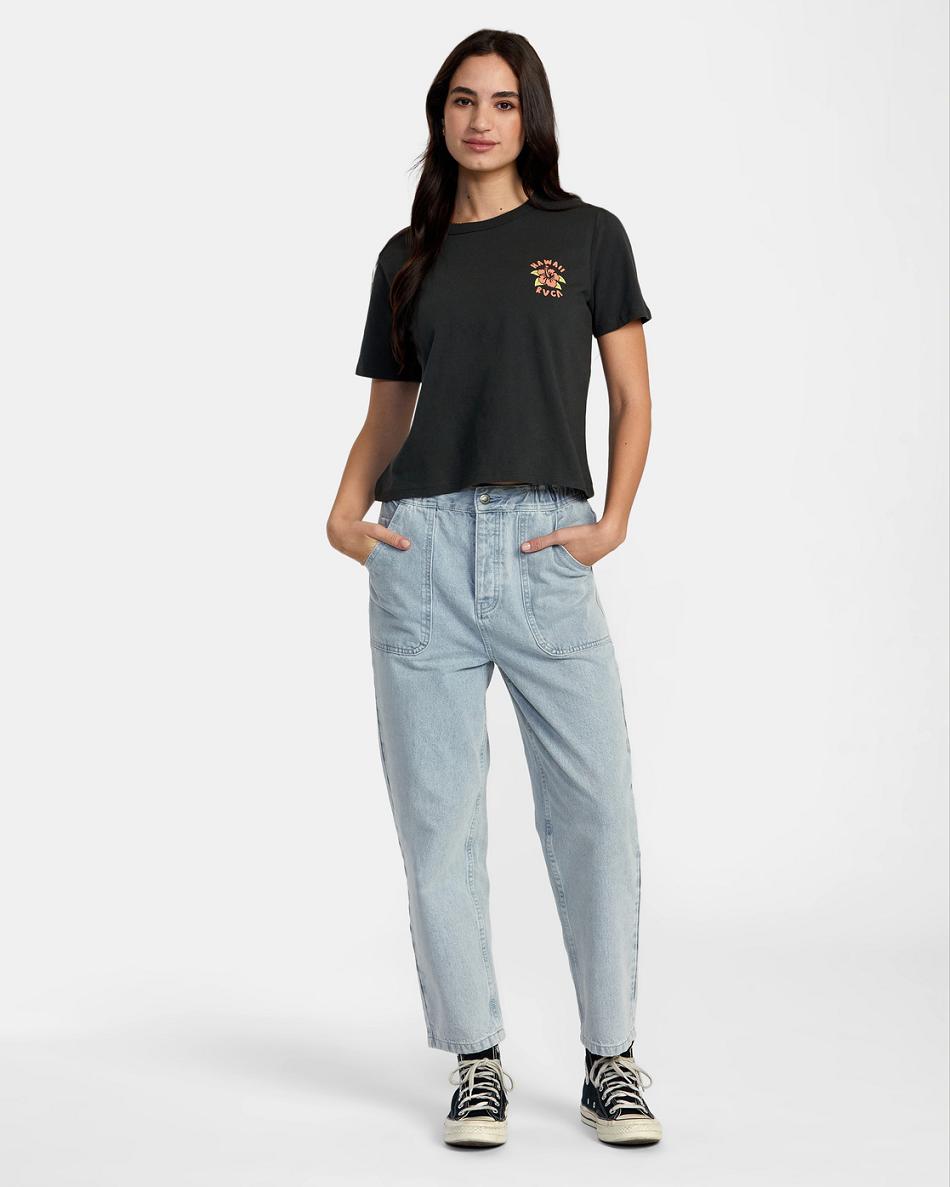 Pirate Black Rvca Hibiscus Hawaii Women's T shirt | USJKU14730