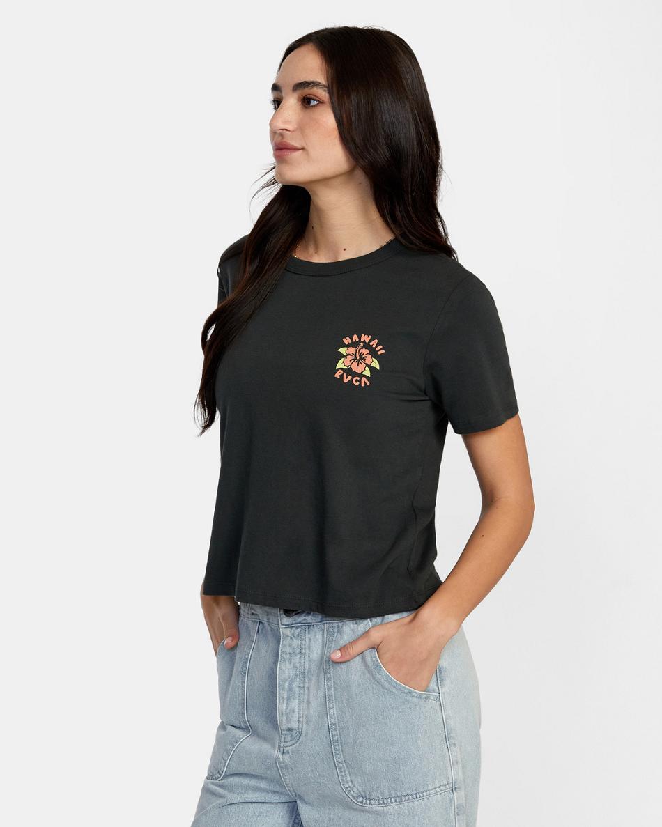 Pirate Black Rvca Hibiscus Hawaii Women's T shirt | USJKU14730
