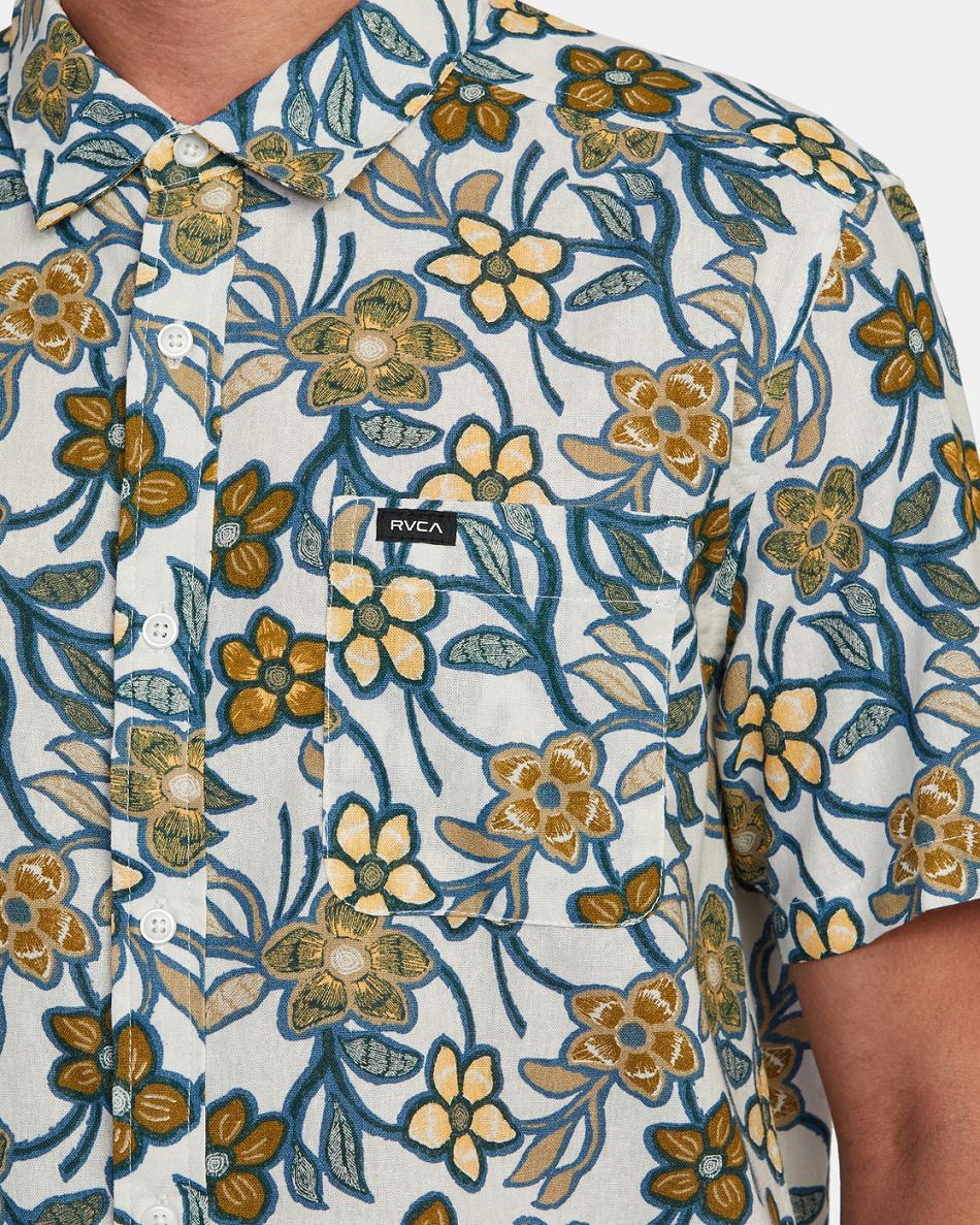 Silver Bleach Rvca Evening Floral Men's T shirt | TUSPQ52087