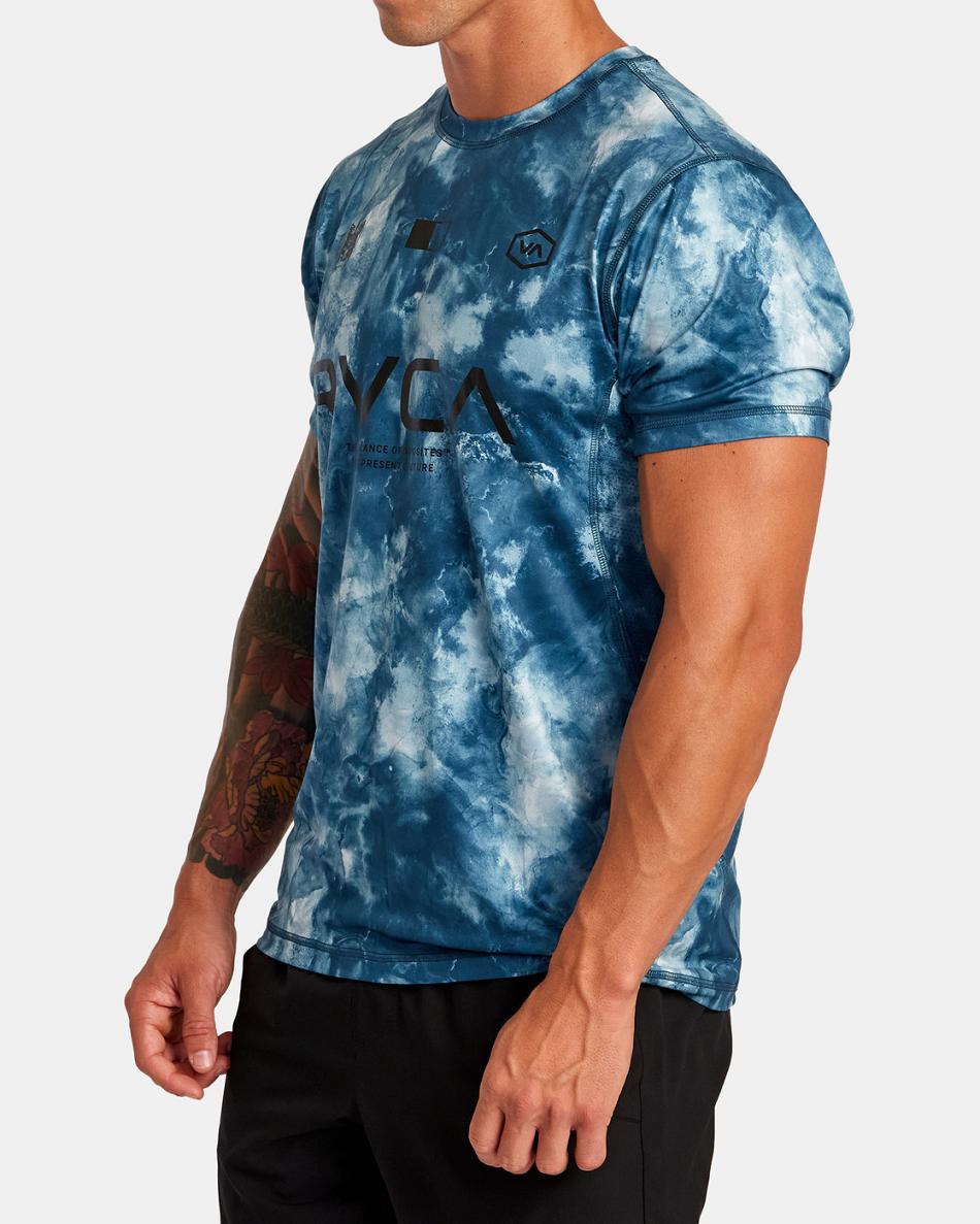 Teal Tie Dye Rvca Vent VA Sport Badge Technical Training Tee Men's Short Sleeve | QUSWA29057