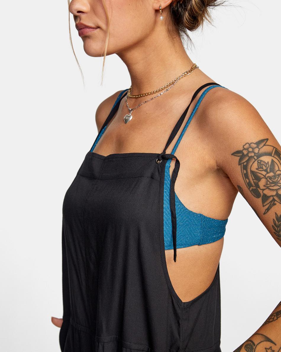 True Black Rvca Laidback Romper Women's Dress | USEGJ71399