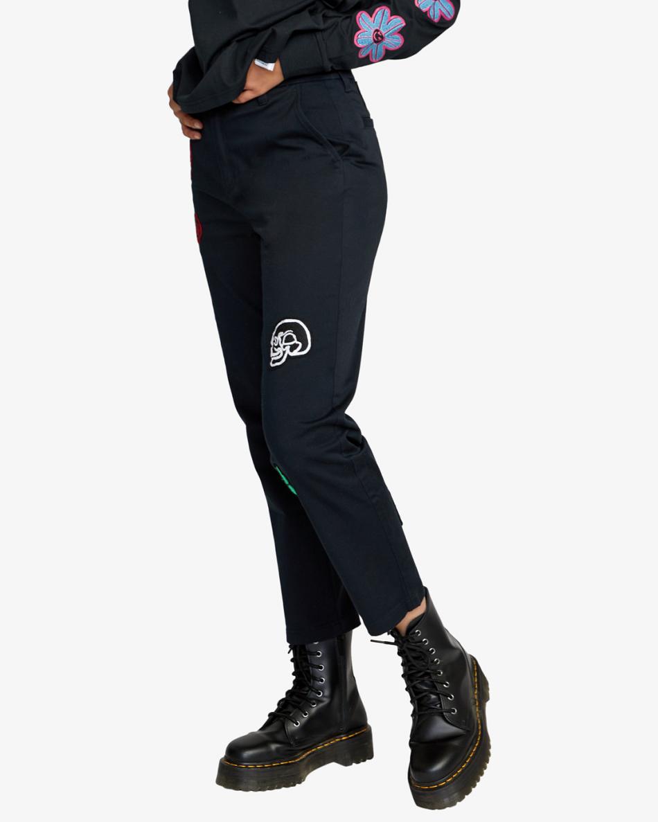 True Black Rvca Mark Oblow Cropped Women's Pants | DUSVO86439