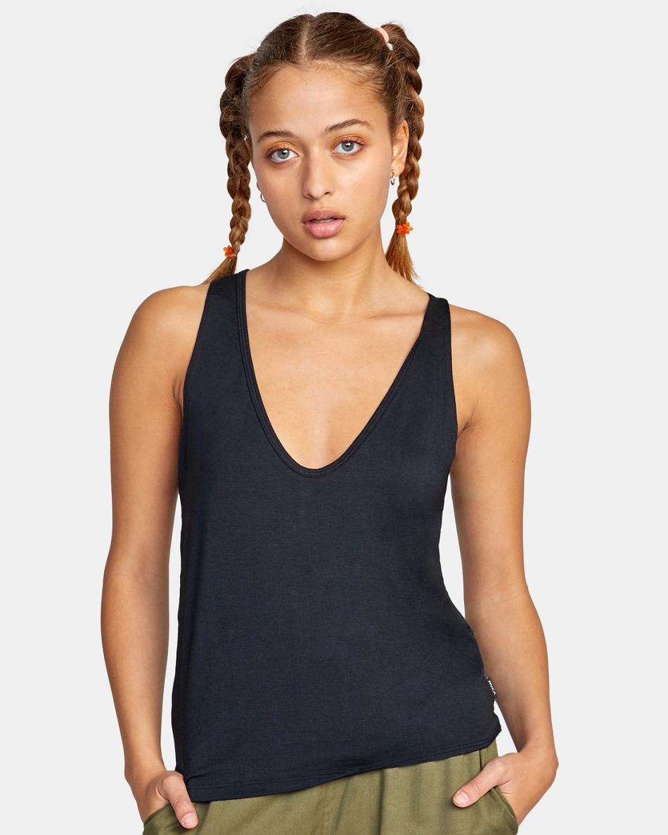 True Black Rvca Minted Women's Tanks | FUSUI80099