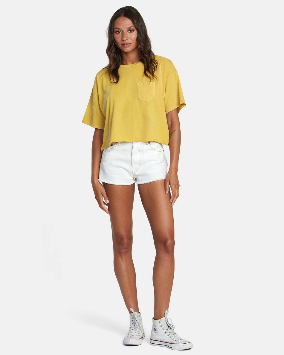 Vintage Gold Rvca PTC Pocket Women's T shirt | DUSKV76798