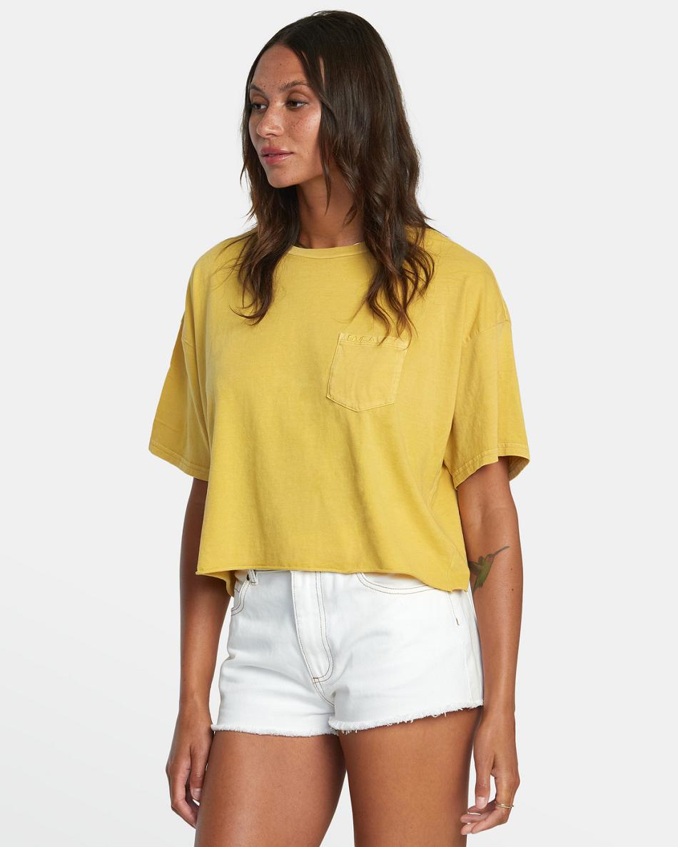 Vintage Gold Rvca PTC Pocket Women's T shirt | DUSKV76798