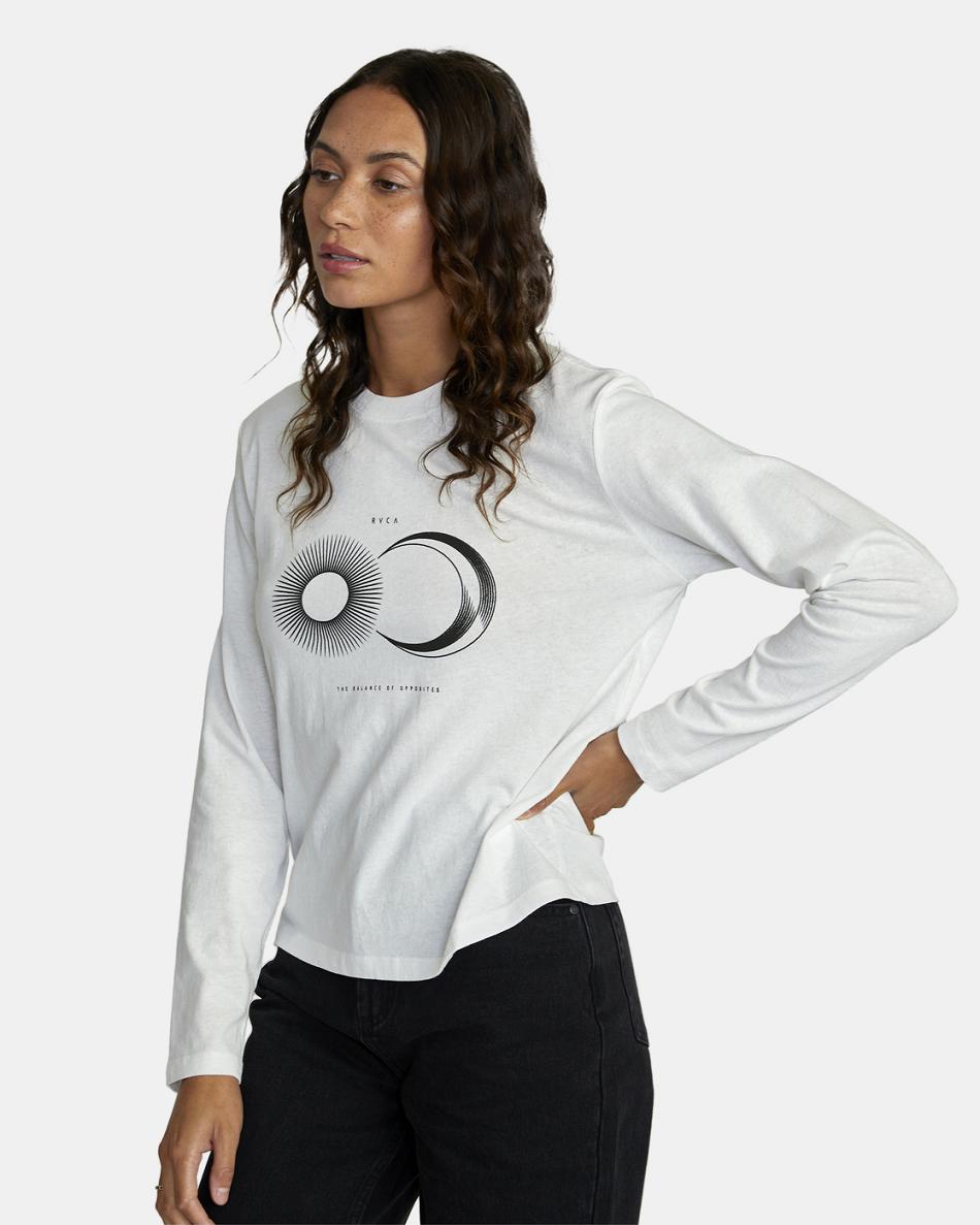 Vintage White Rvca Celestial Twist Long Sleeve Women's T shirt | TUSPQ37085