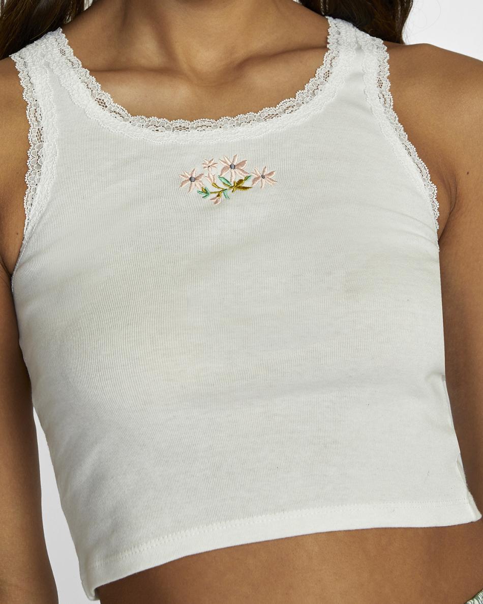 Vintage White Rvca Cottage Fleur Tank Top Women's T shirt | USNZX25613