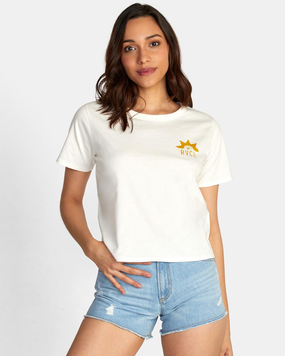 Vintage White Rvca Hawaii Sunrise Boxy Women\'s T shirt | BUSSD77605