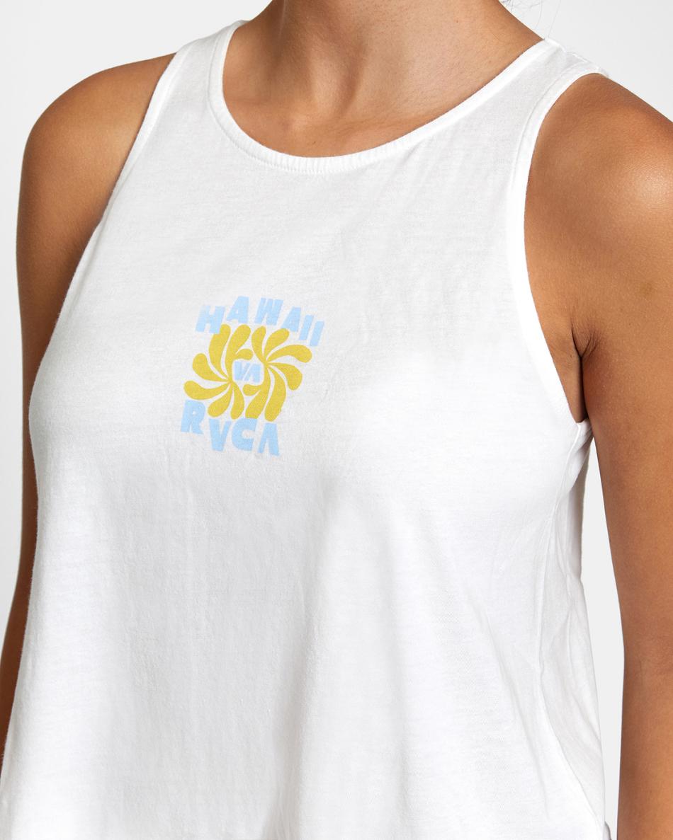 Vintage White Rvca Hawaii Trip Tank Top Women's T shirt | UUSND67854