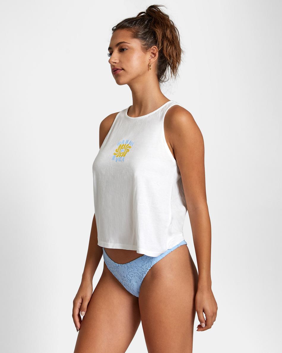 Vintage White Rvca Hawaii Trip Tank Top Women's T shirt | UUSND67854