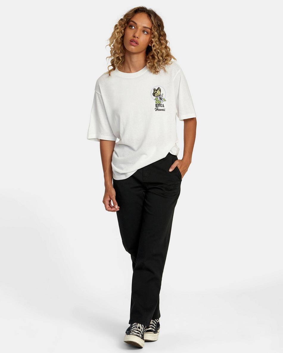 Vintage White Rvca Hawaii Wish You Were Here Graphic Women's T shirt | USJKU66064