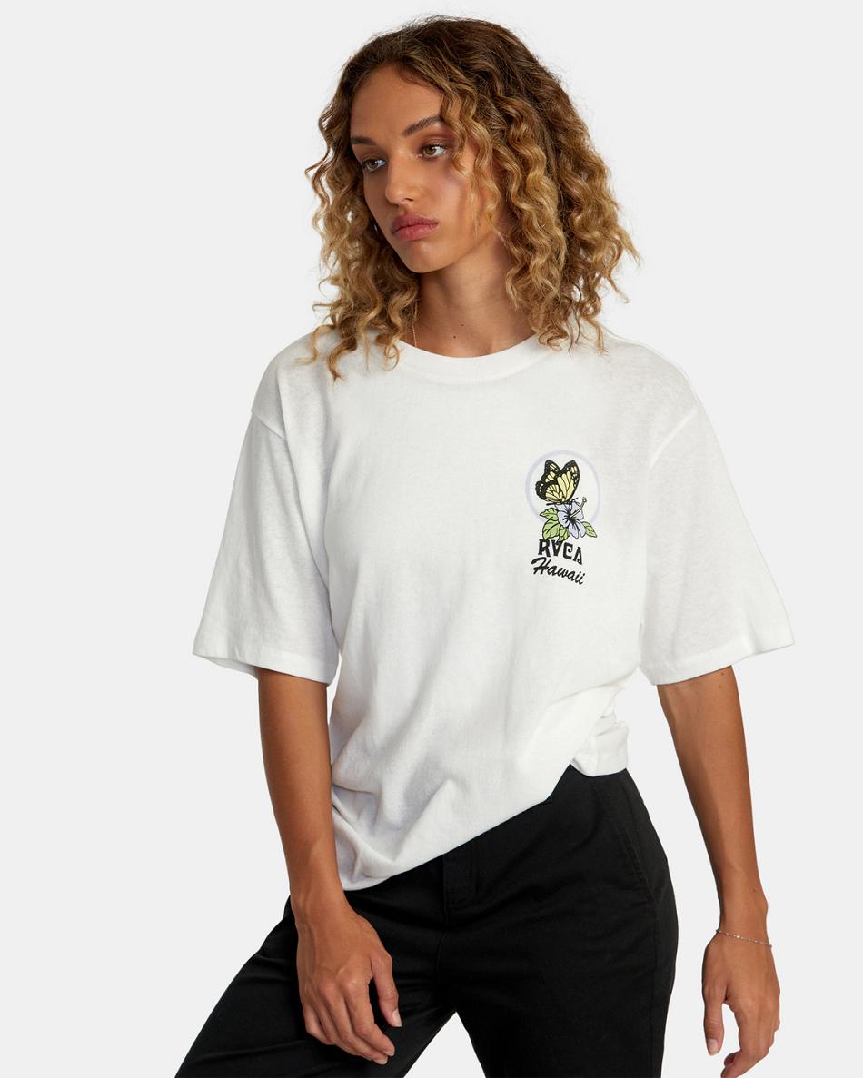 Vintage White Rvca Hawaii Wish You Were Here Graphic Women's T shirt | USJKU66064
