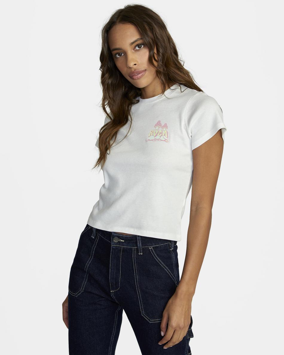 Vintage White Rvca Mycelium Graphic Women's T shirt | USJVR89646