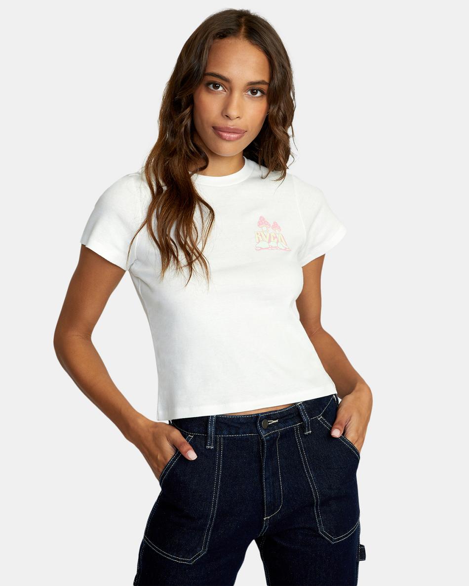 Vintage White Rvca Mycelium Graphic Women\'s T shirt | USJVR89646