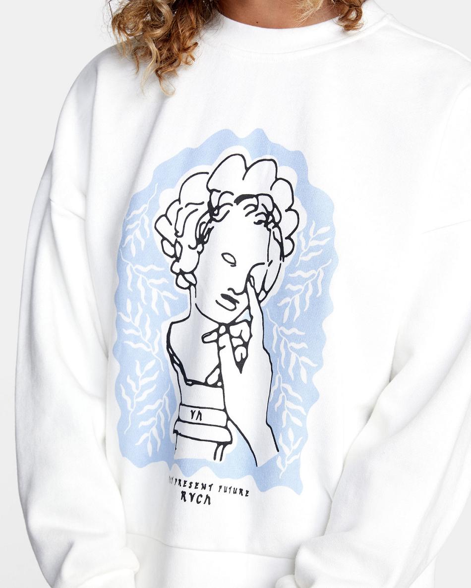 Vintage White Rvca Renaissance Crewneck Sweater Women's Hoodie | USJZR90171