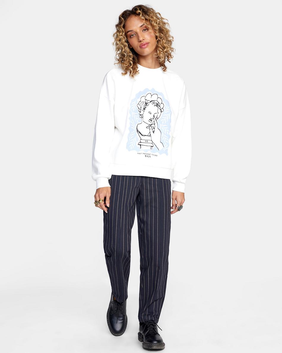 Vintage White Rvca Renaissance Crewneck Sweater Women's Hoodie | USJZR90171