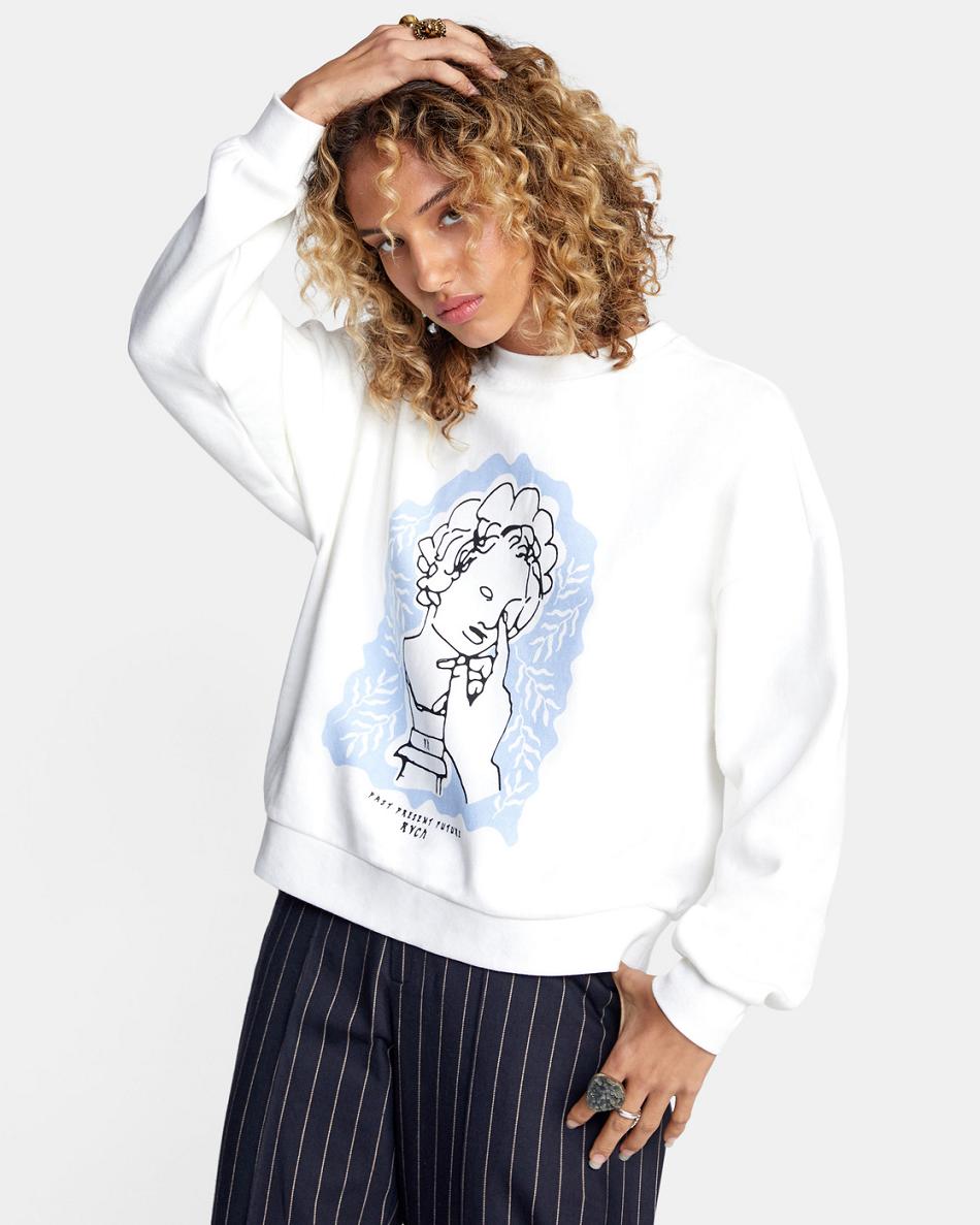 Vintage White Rvca Renaissance Crewneck Sweater Women's Hoodie | USJZR90171