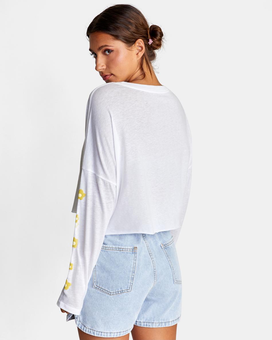 Vintage White Rvca Retro Puff Long Sleeve Women's T shirt | USDFL37804