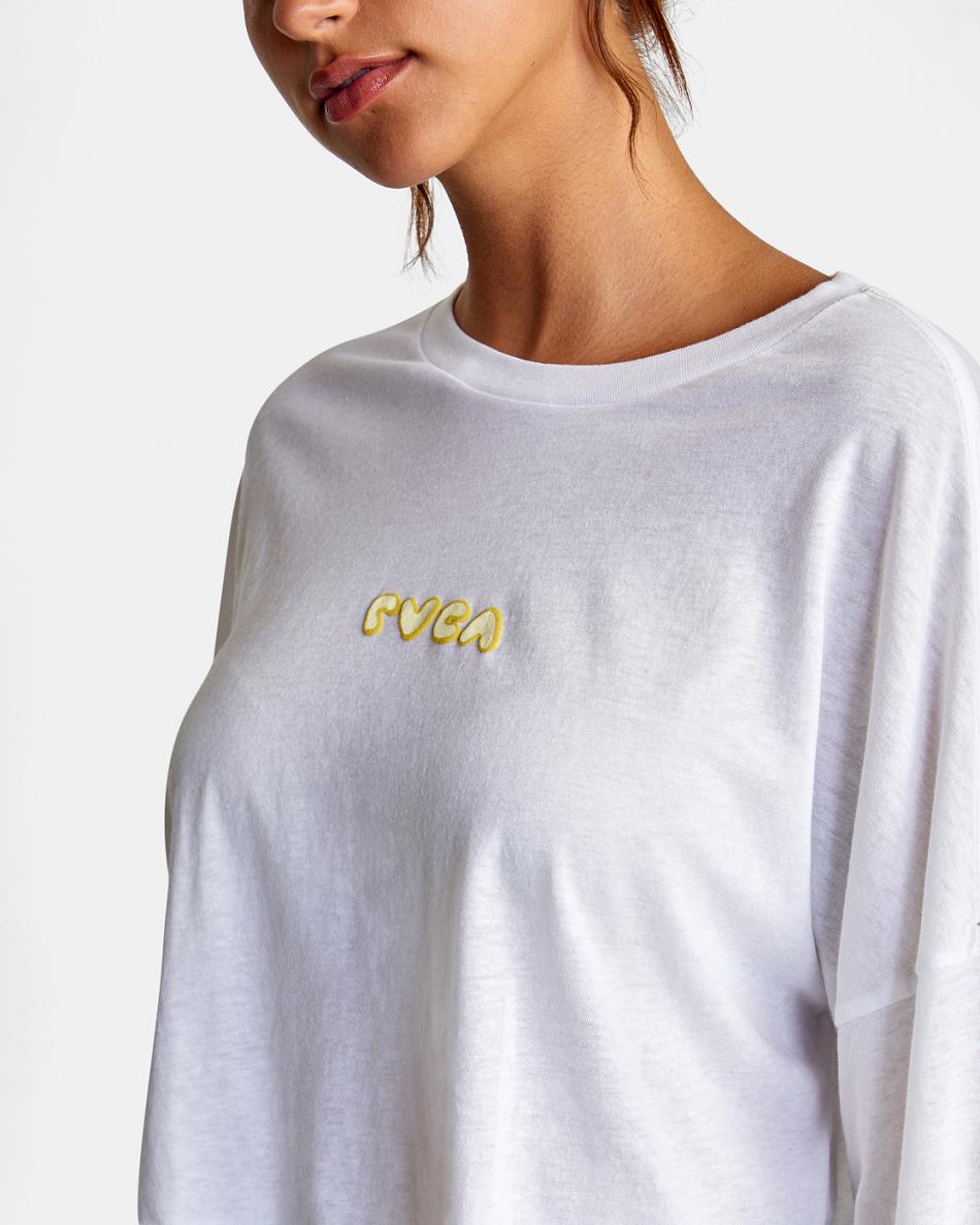 Vintage White Rvca Retro Puff Long Sleeve Women's T shirt | USDFL37804