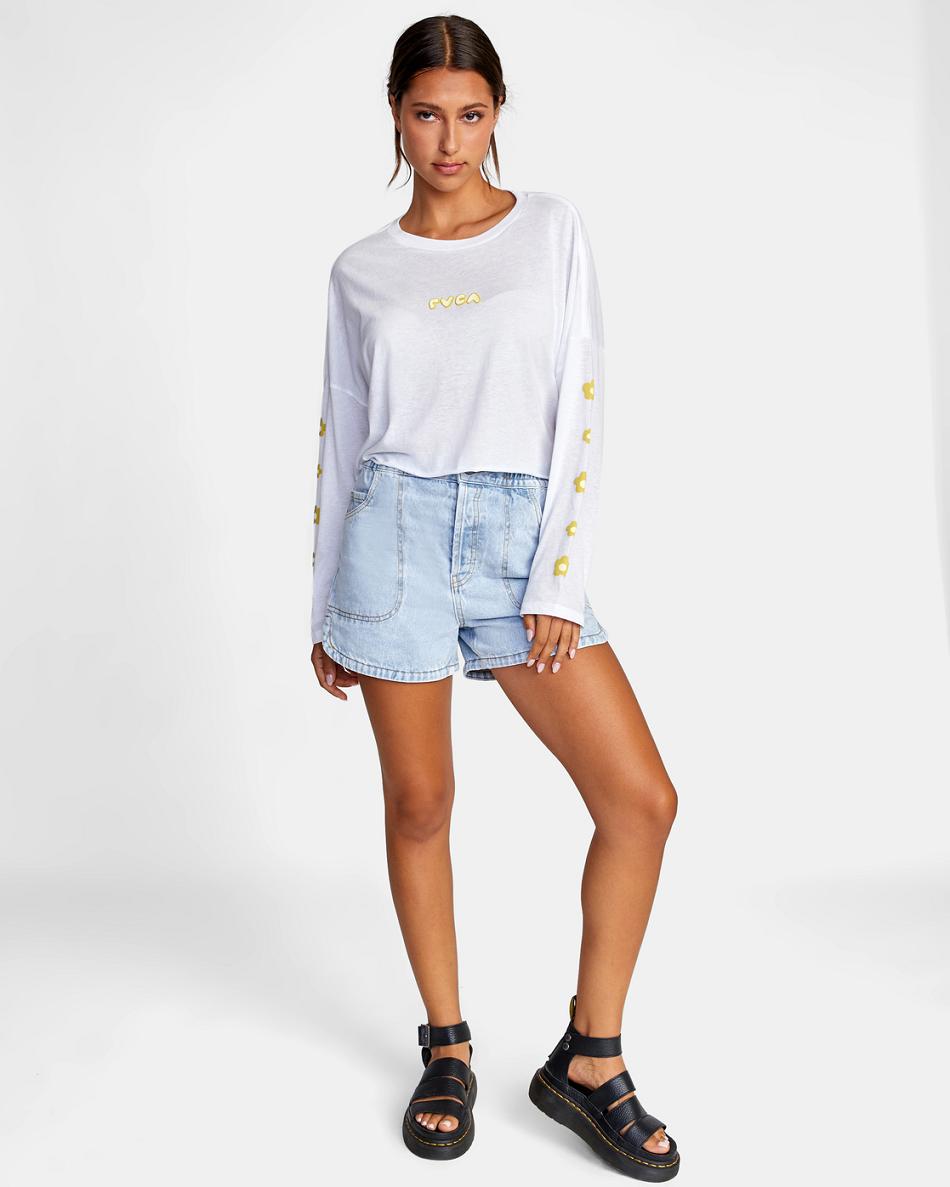 Vintage White Rvca Retro Puff Long Sleeve Women's T shirt | USDFL37804