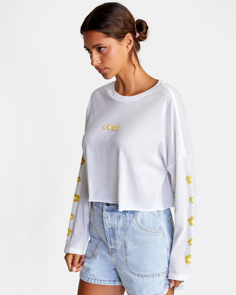 Vintage White Rvca Retro Puff Long Sleeve Women's T shirt | USDFL37804