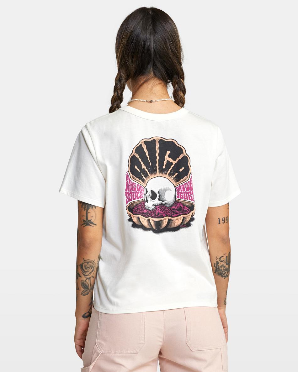 Vintage White Rvca Save Our Souls Crop Women's T shirt | FUSUI85779