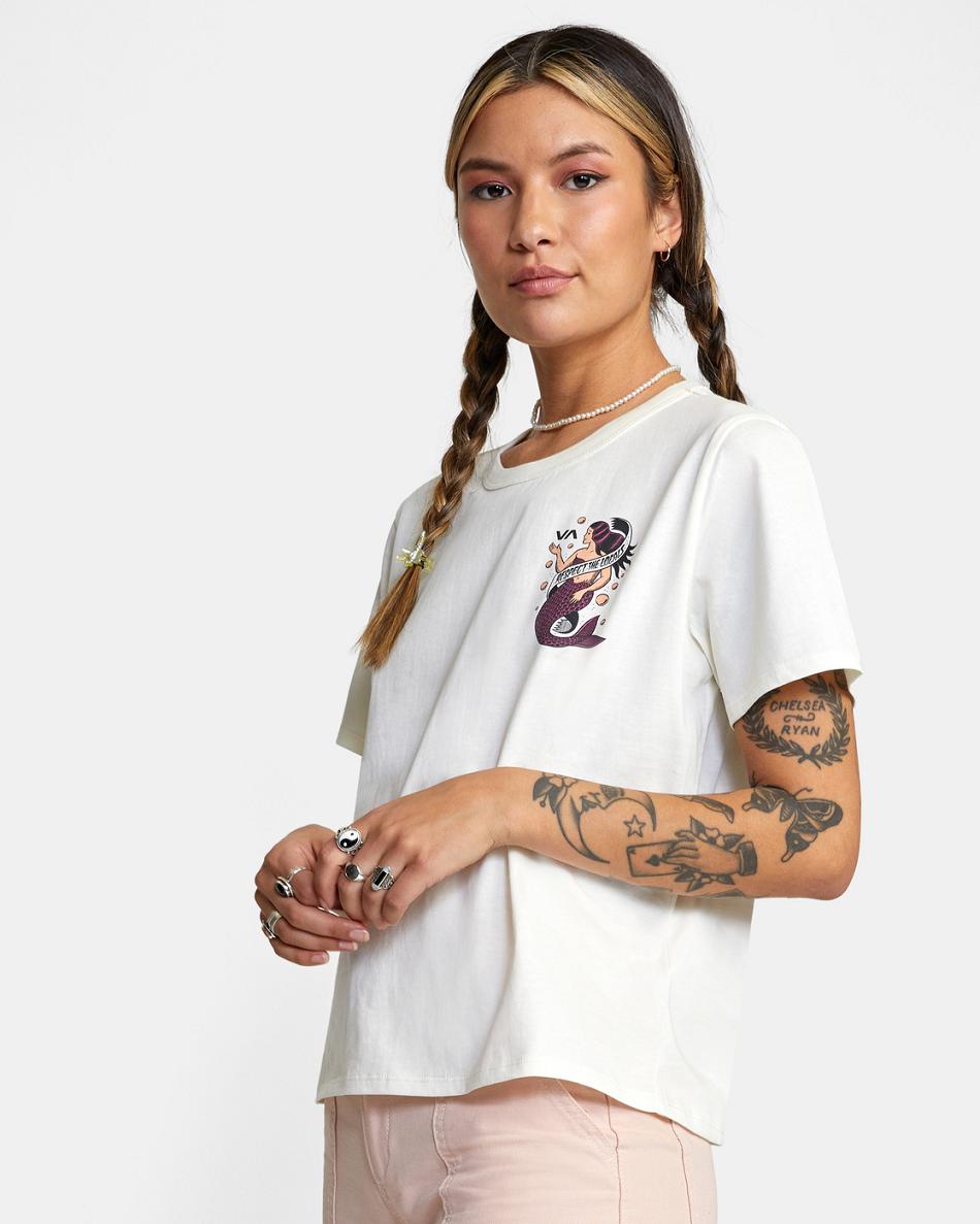 Vintage White Rvca Save Our Souls Crop Women's T shirt | FUSUI85779