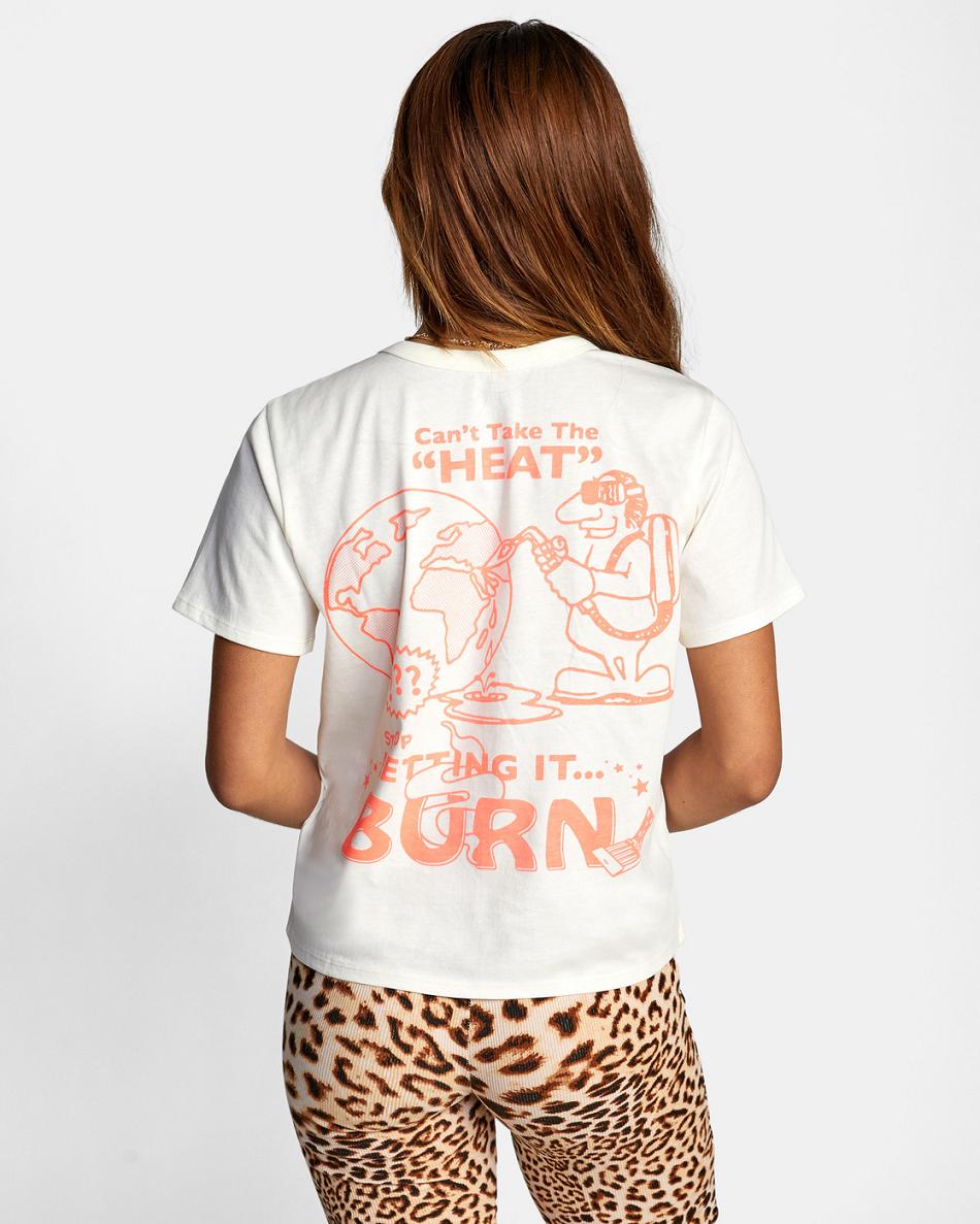 Vintage White Rvca The Heat Crop Women's T shirt | USJZR12514