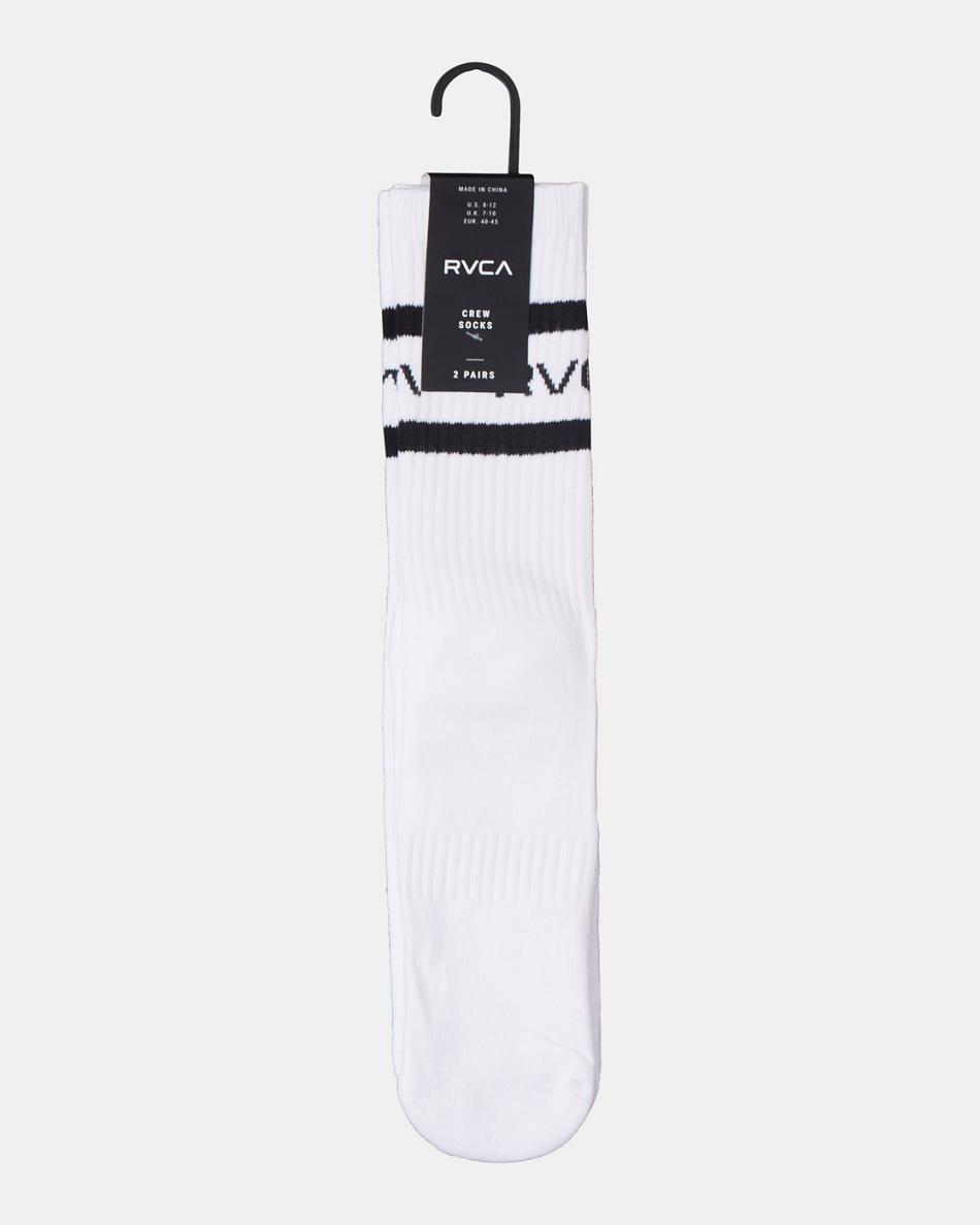 White Rvca 2 Pack Striped Crew Men's Socks | UUSND56547