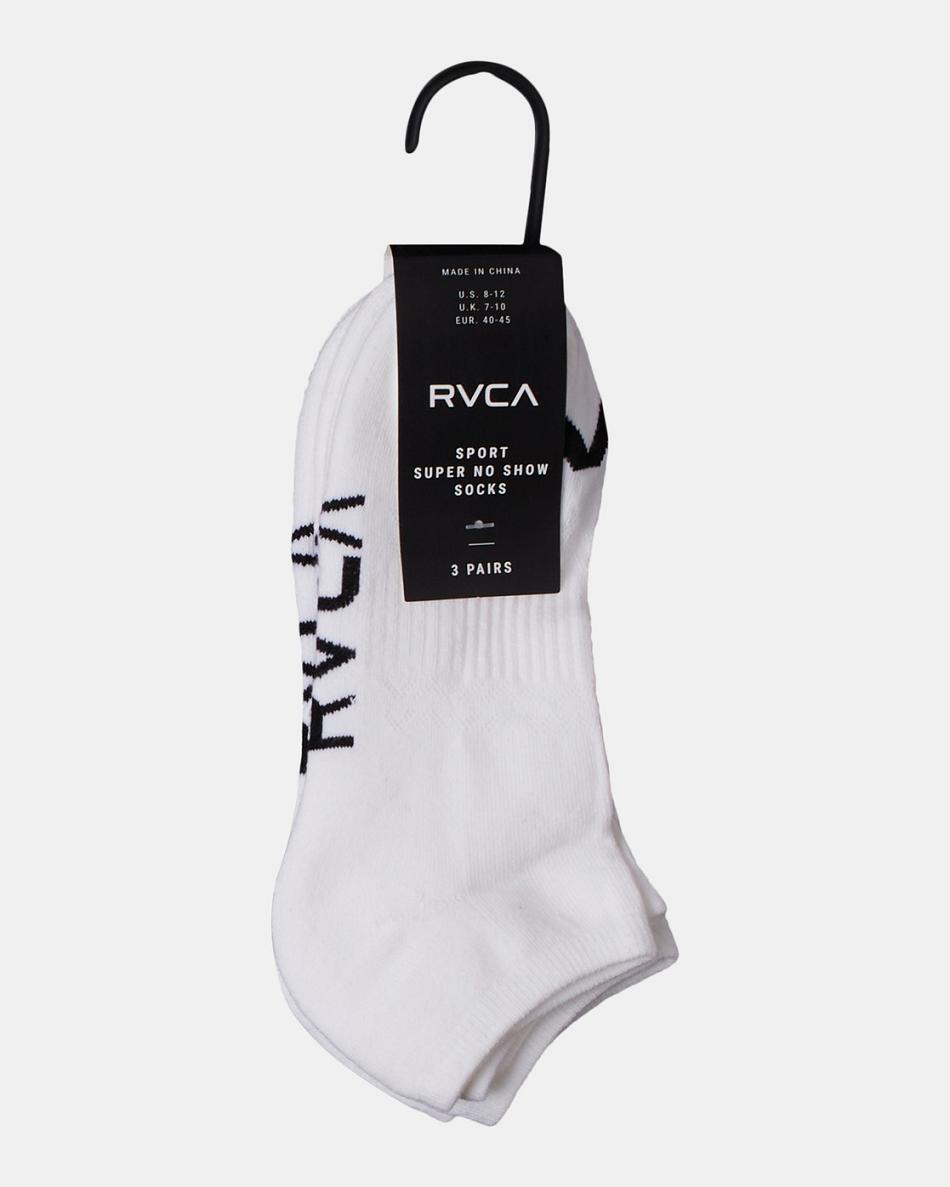 White Rvca 3 Pack Sport Logo Super No-Show Men's Socks | TUSWZ96188