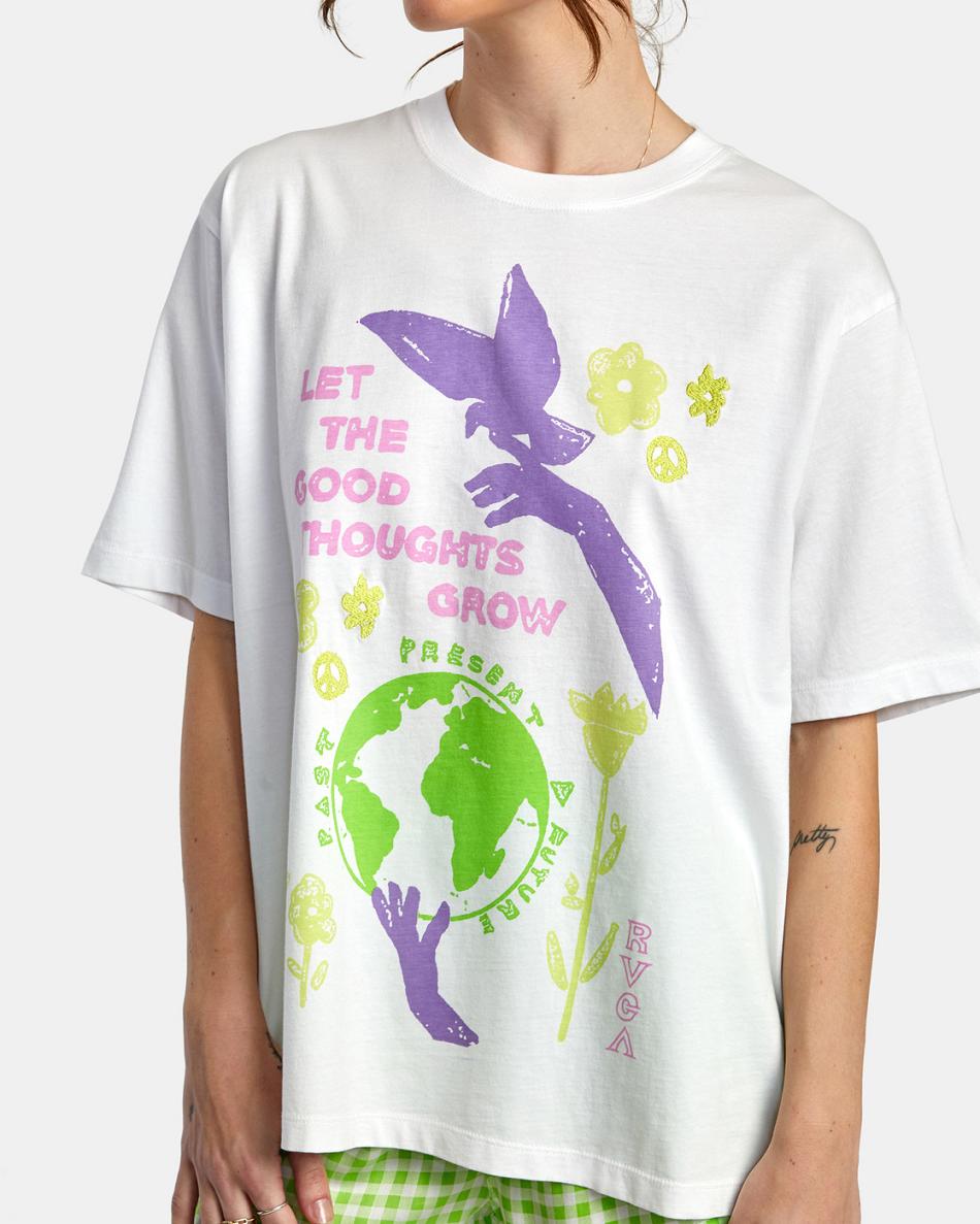 White Rvca Good Grow Anyday Women's T shirt | PUSQX76584