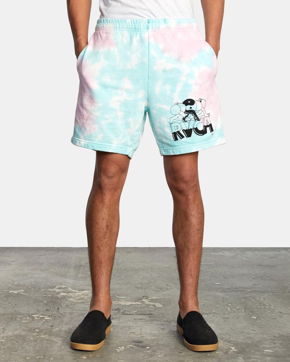 White Tie Dye Rvca RVCA x Jesse Lortz Elastic Men's Running Shorts | TUSPQ34937