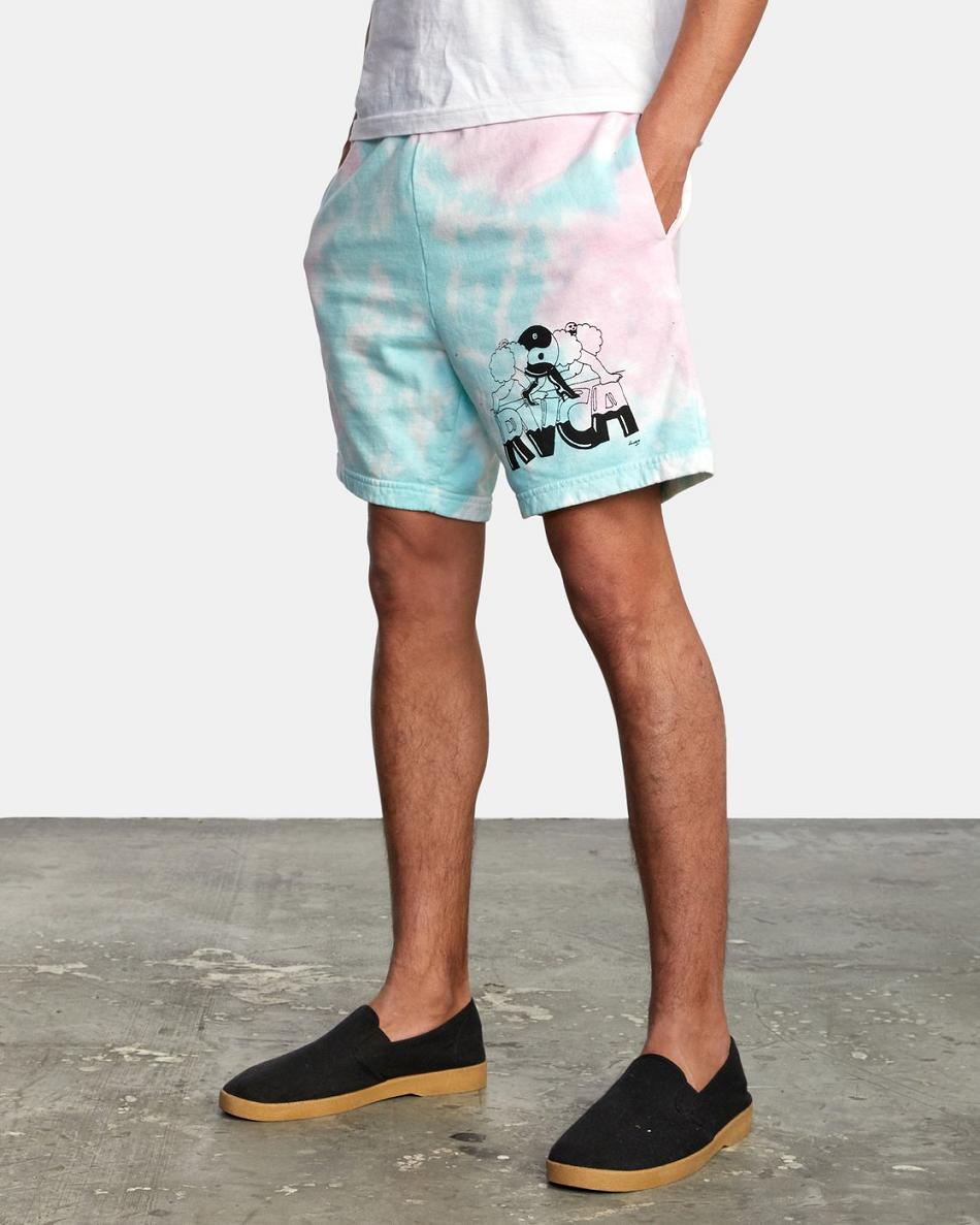 White Tie Dye Rvca RVCA x Jesse Lortz Elastic Men's Running Shorts | TUSPQ34937