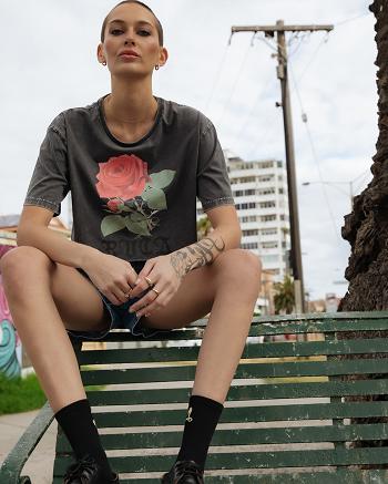 Antique Black Rvca ROSES HALF RUMMAGE Women's T shirt | USCVG16578
