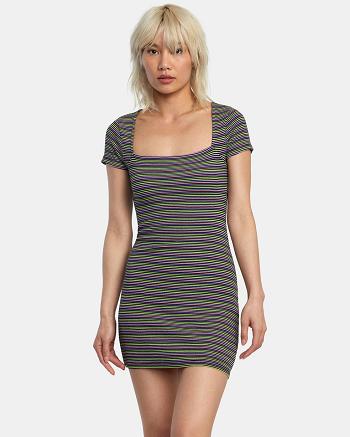 Black Rvca Partition Rib Knit Women's Dress | EUSVG48712