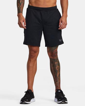 Black Rvca Sport Trainer Elastic Men's Shorts | XUSGW11902