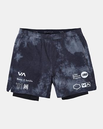Black Tie Dye Rvca Yogger Train 2-In-1 Elastic Men's Running Shorts | QUSWA52022
