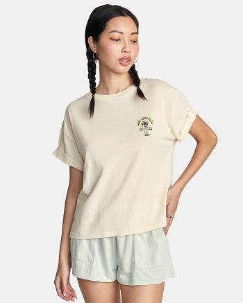 Cream Rvca Lazy Club Graphic Women's Tanks | TUSPQ67509