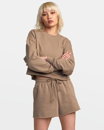 Dark Khaki Rvca Test Drive Cropped Women's Hoodie | PUSQX41310