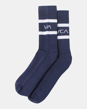 Denim Rvca 2 Pack Striped Crew Men's Socks | ZUSMJ14035