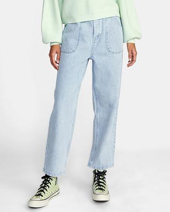 Light Vintage Wash Rvca Scrunchie Denim Women's Pants | PUSER91991