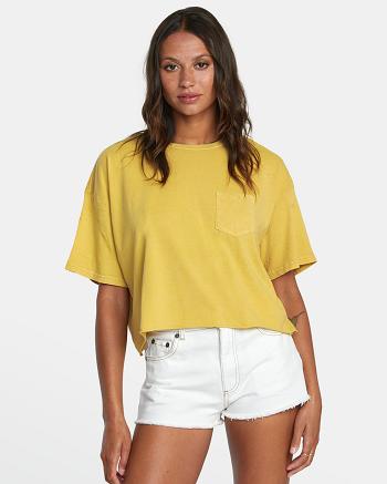 Vintage Gold Rvca PTC Pocket Women's T shirt | DUSKV76798