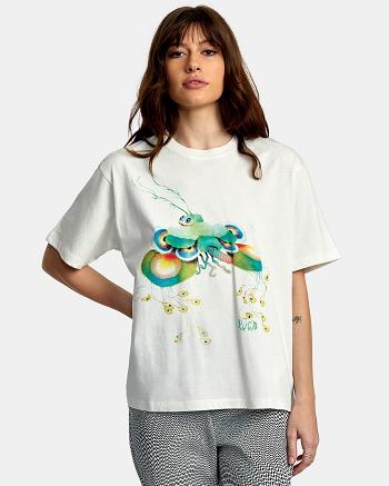 Vintage White Rvca Fly Guy Anyday Women's T shirt | DUSKV50403