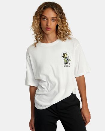 Vintage White Rvca Hawaii Wish You Were Here Graphic Women's T shirt | USJKU66064