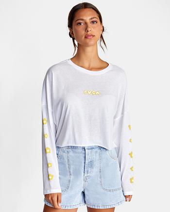 Vintage White Rvca Retro Puff Long Sleeve Women's T shirt | USDFL37804
