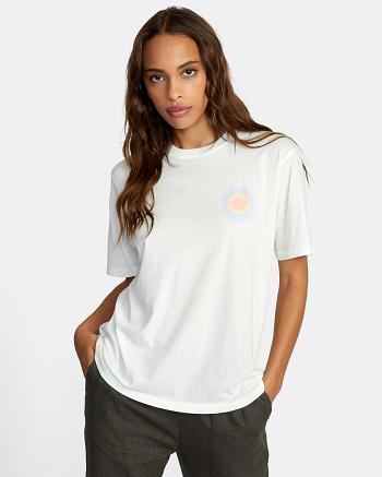Vintage White Rvca Thoughts Women's T shirt | FUSHY18308
